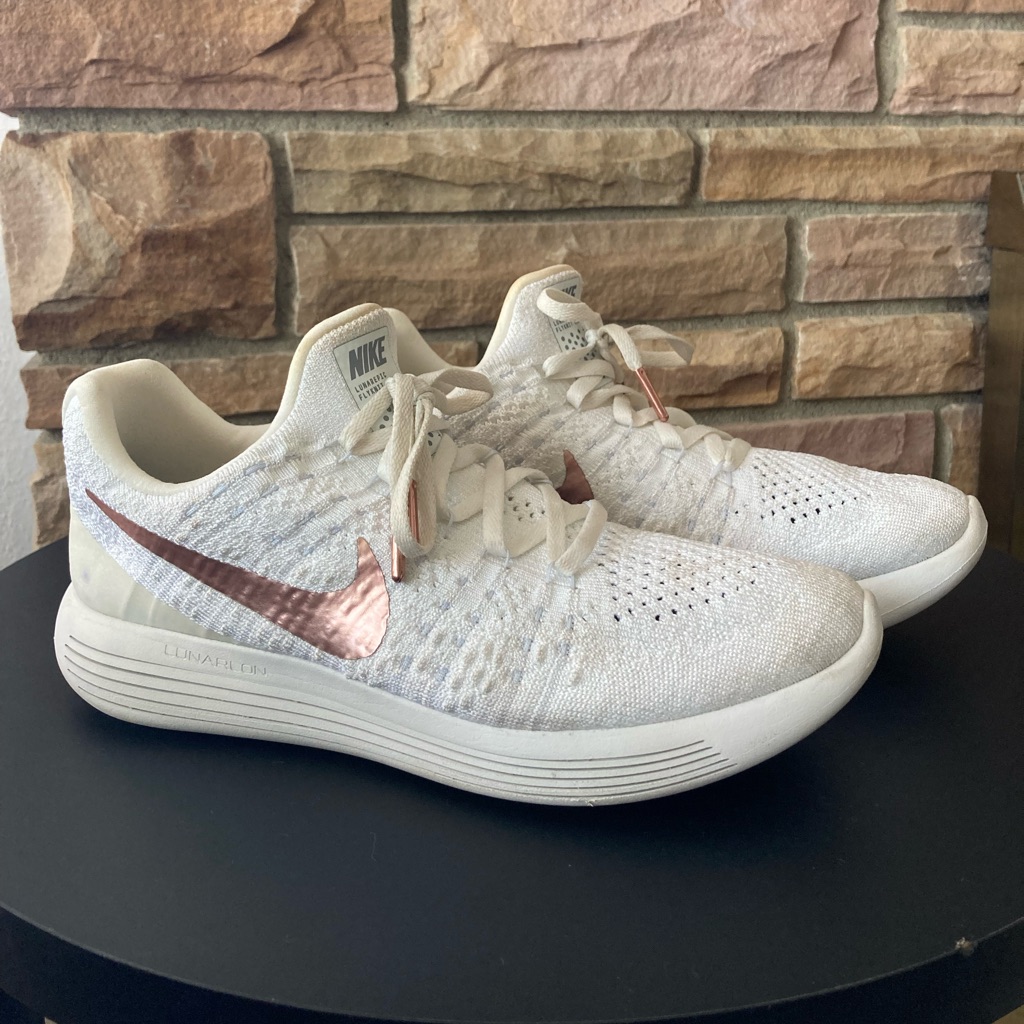Nike Lunarepic Flyknit Low 2 White Rose Gold Shimmer - Womens Size 9